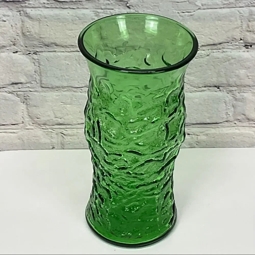 Vintage E.O. Brody Co. Emerald Green Vase Large Floral Textured Crinkle Decor
